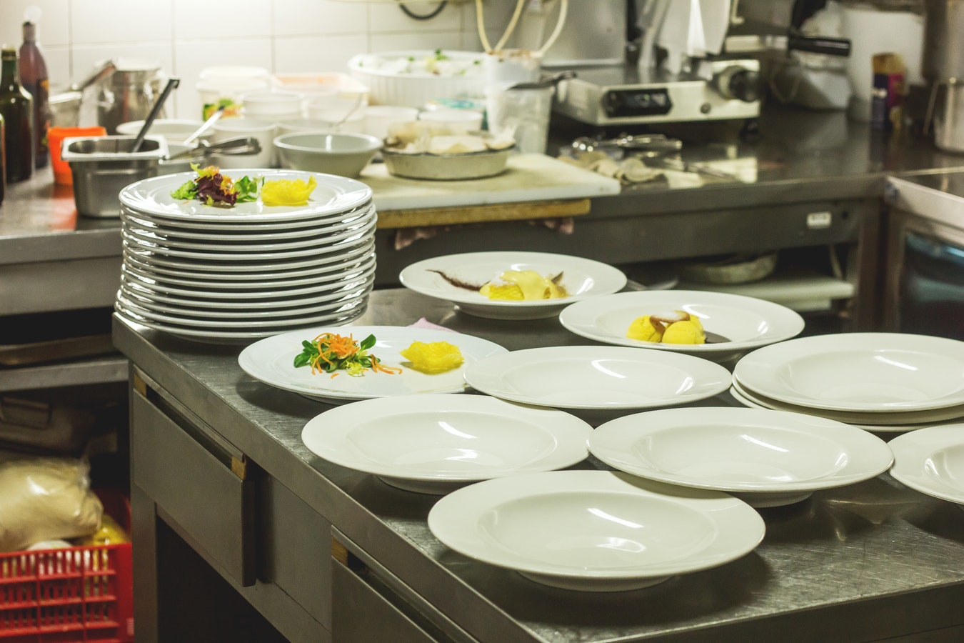 Plates In Commercial Kitchen 